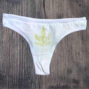 NEW Eco-dyed Leaf White Cotton Thong Panty Medium with Free Shipping!